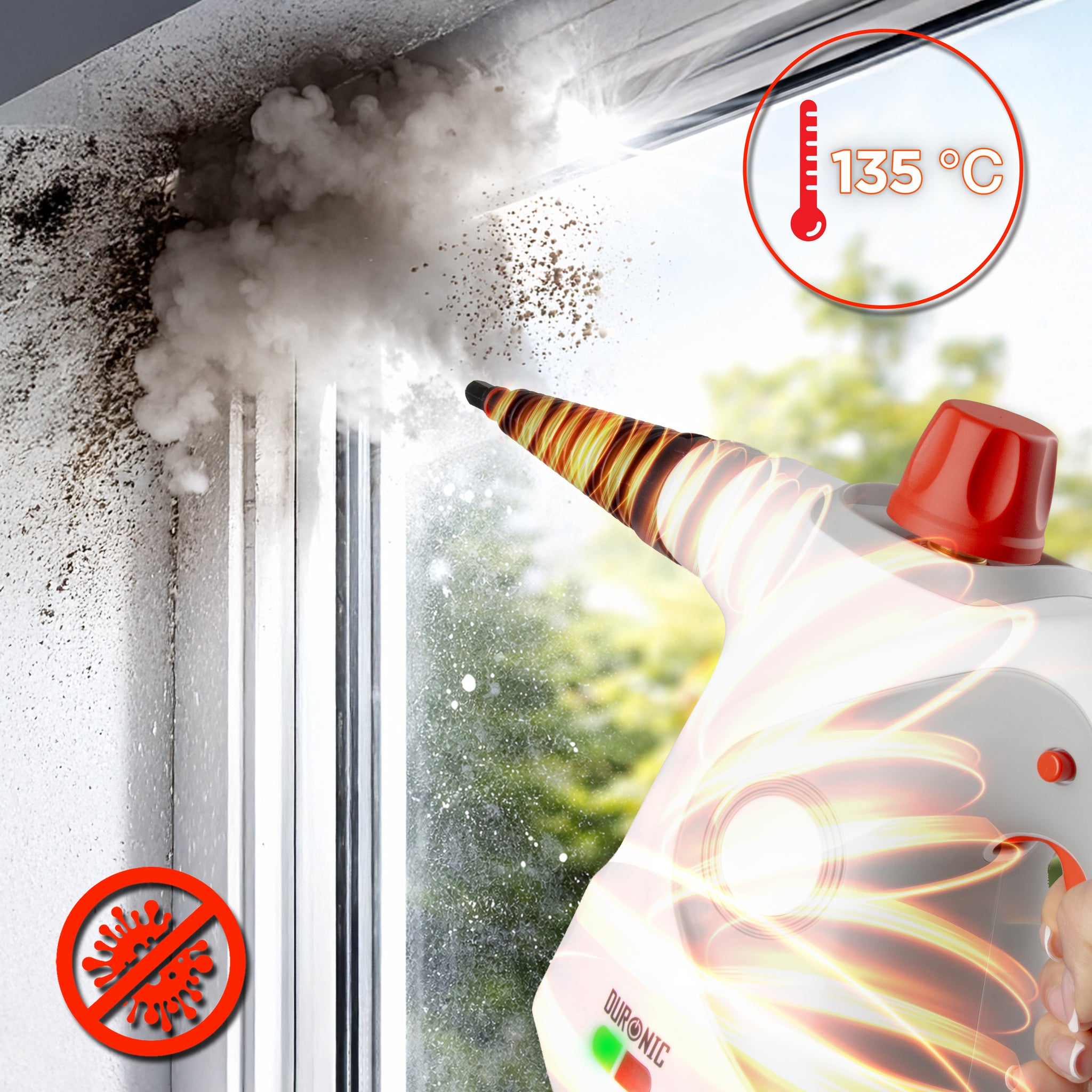 Duronic SC32 WE Myjka parowa ciśnieniowa do sprzątania do 350 ml ręczna wielofunkcyjna parownica do domu, okien, tapicerki, biała, czyścik parowy