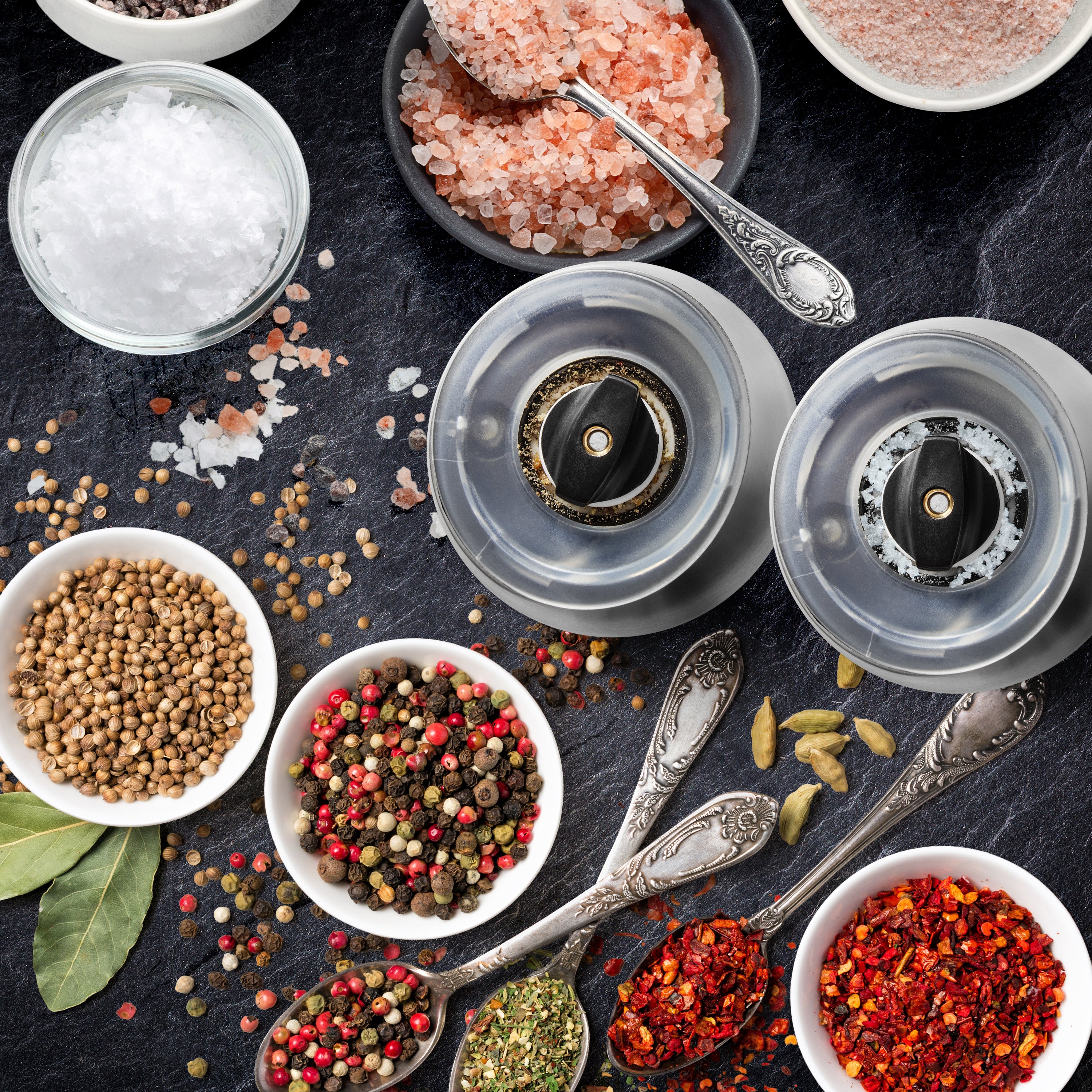 Duronic EMB2 2x Automatyczny elektryczny młynek do soli i pieprzu 150 ml grawitacyjny młynek do przypraw z LED z regulacją mielenia, zasilanie 4x AAA zestaw solniczka i pieprzniczka