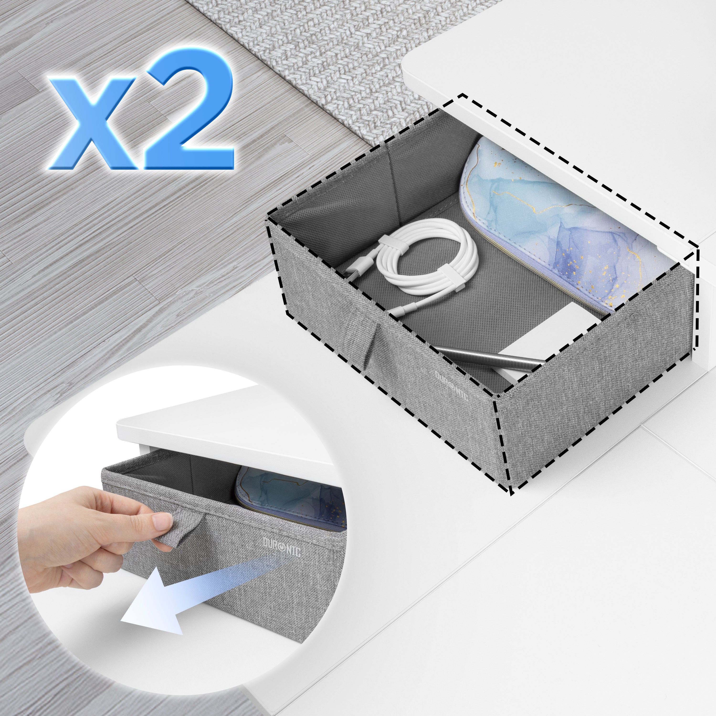 Duronic DD2 WE Nadstawka z szufladami na biurko kolor: biały 120 x 25 x 11,5 cm | uniwersalna montaż bez wiercenia organizer do biurka