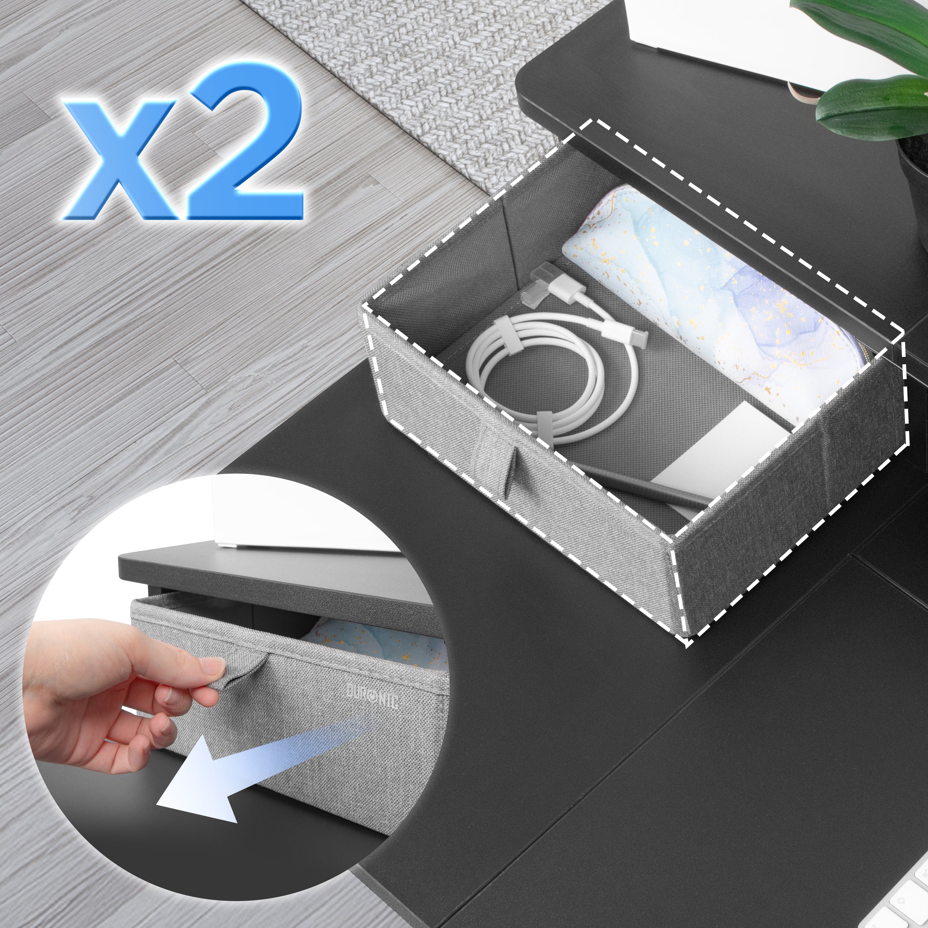 Duronic DD2 BK Nadstawka z szufladami na biurko kolor: czarny 120 x 25 x 11,5 cm | uniwersalna i stabilna | montaż bez wiercenia | organizer do biurka dodatkowe szuflady