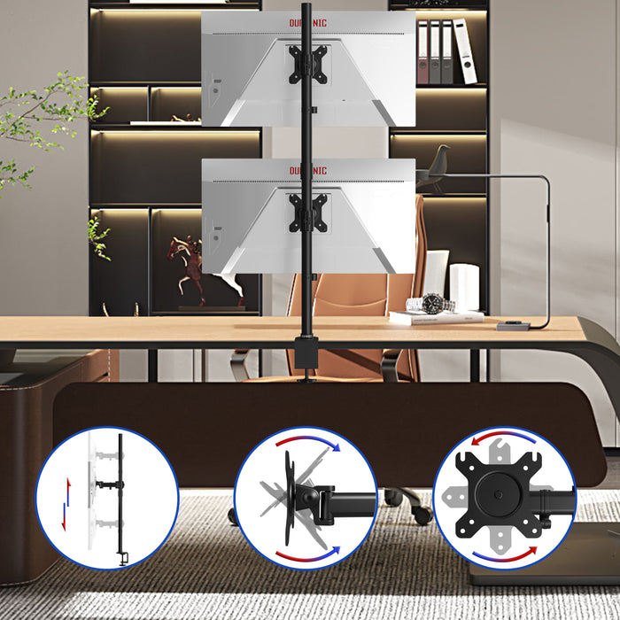 Duronic DMT252VX1 Uchwyt na dwa monitory pionowo 2 x 8kg | monitory 13-32 cale | VESA 75 100 | długi słupek 100 cm | do 2 monitorów | regulacja kąta