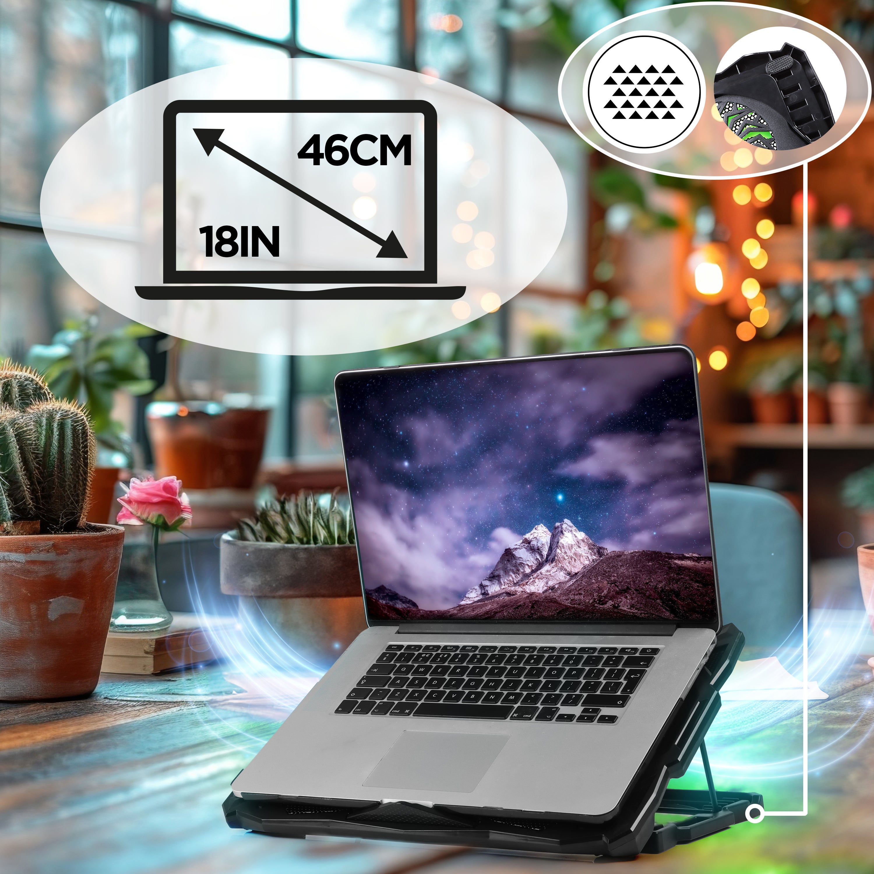 Duronic LC1 Podkładka chłodząca do laptopa 30 x 39,7 cm | podstawka pod laptop z LED, 5 wentylatorów | regulacja wysokości i prędkości | 2x port USB