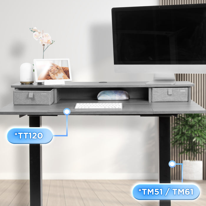 Duronic DD2 GY Nadstawka z szufladami na biurko kolor: szary 120 x 25 x 11,5 cm | uniwersalna i stabilna | montaż bez wiercenia | organizer do biurka dodatkowe szuflady