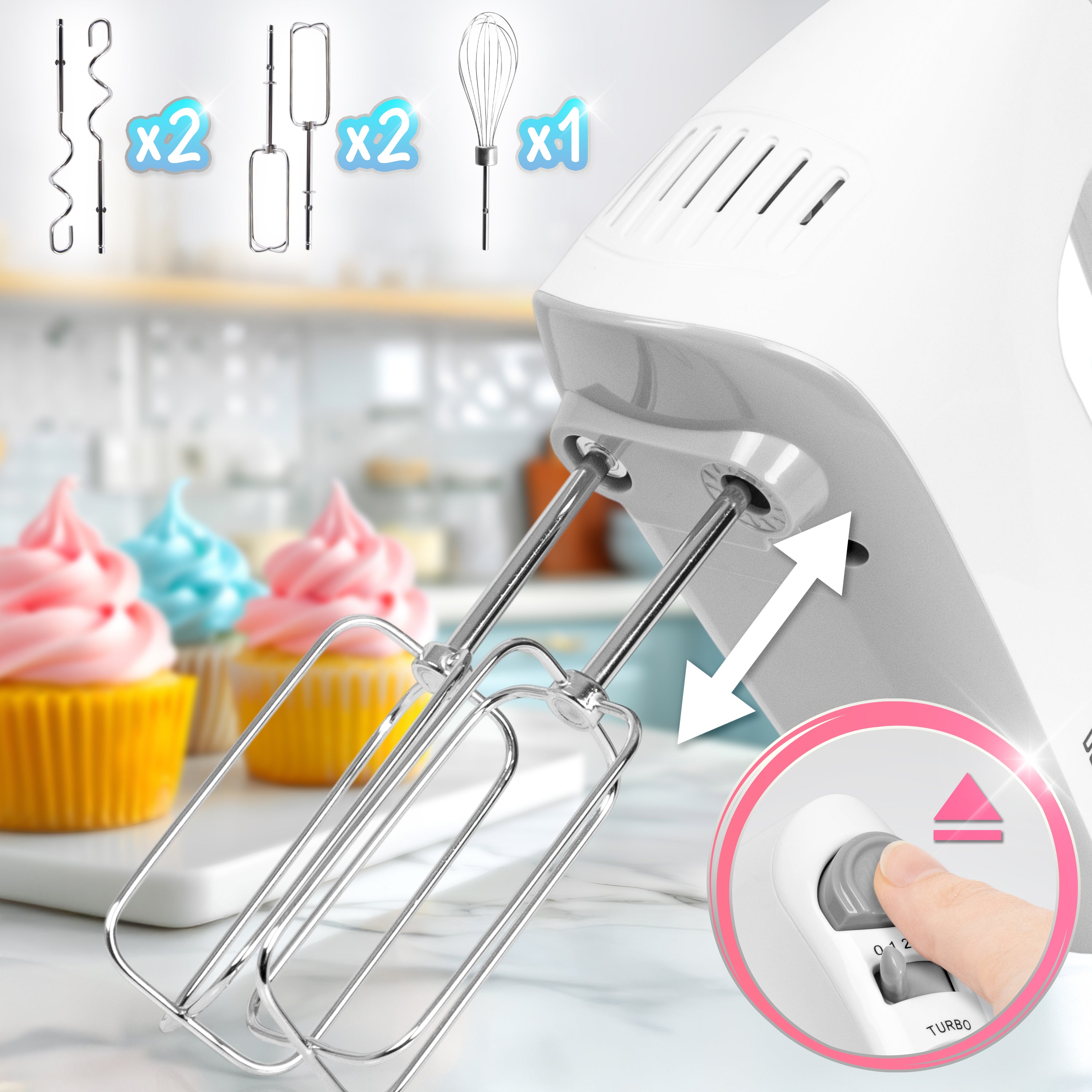 Duronic HM4 WE Mikser ręczny z koszem na wiertła robot kuchenny łatwy w przechowywaniu |  z funkcją turbo | 400 W