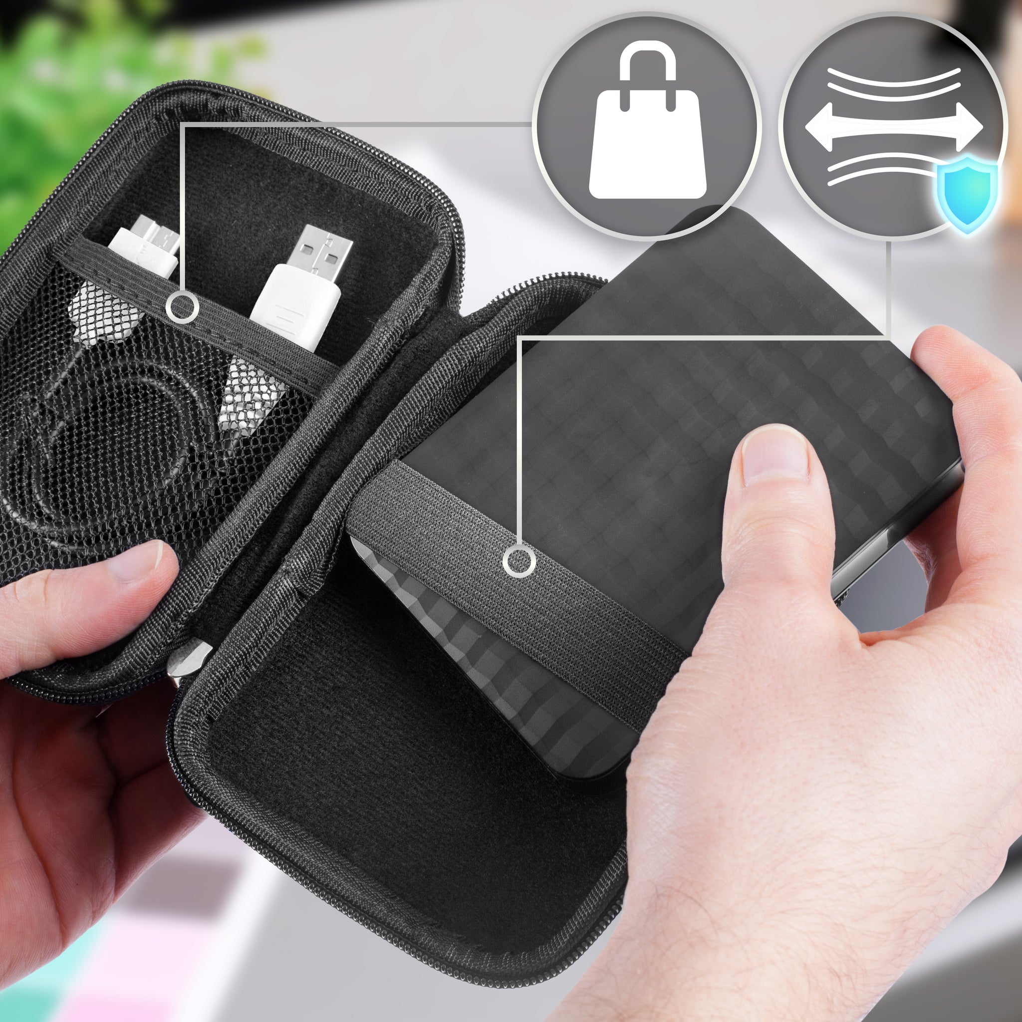 Duronic HDC2 RD Etui na dysk twardy czerwone przenośne etui do przechowywania EVA na zewnętrzny dysk twardy i kable