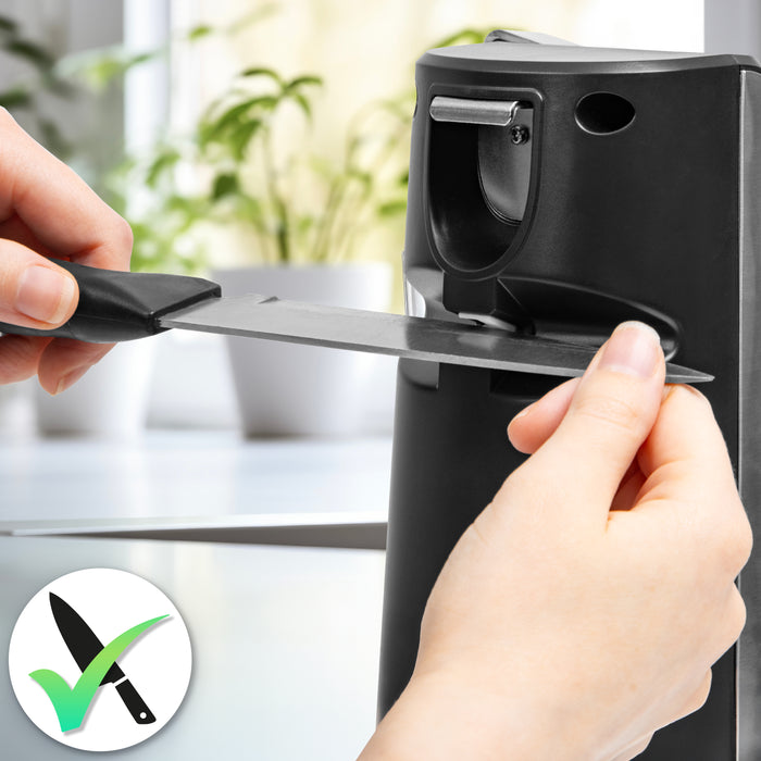 Duronic CO60 Elektryczny otwieracz do puszek 3 w 1, otwieracz do butelek i ostrzałka do noży, obsługa jednym naciśnięciem, kompaktowy i elegancki design dla osób z zapaleniem stawów