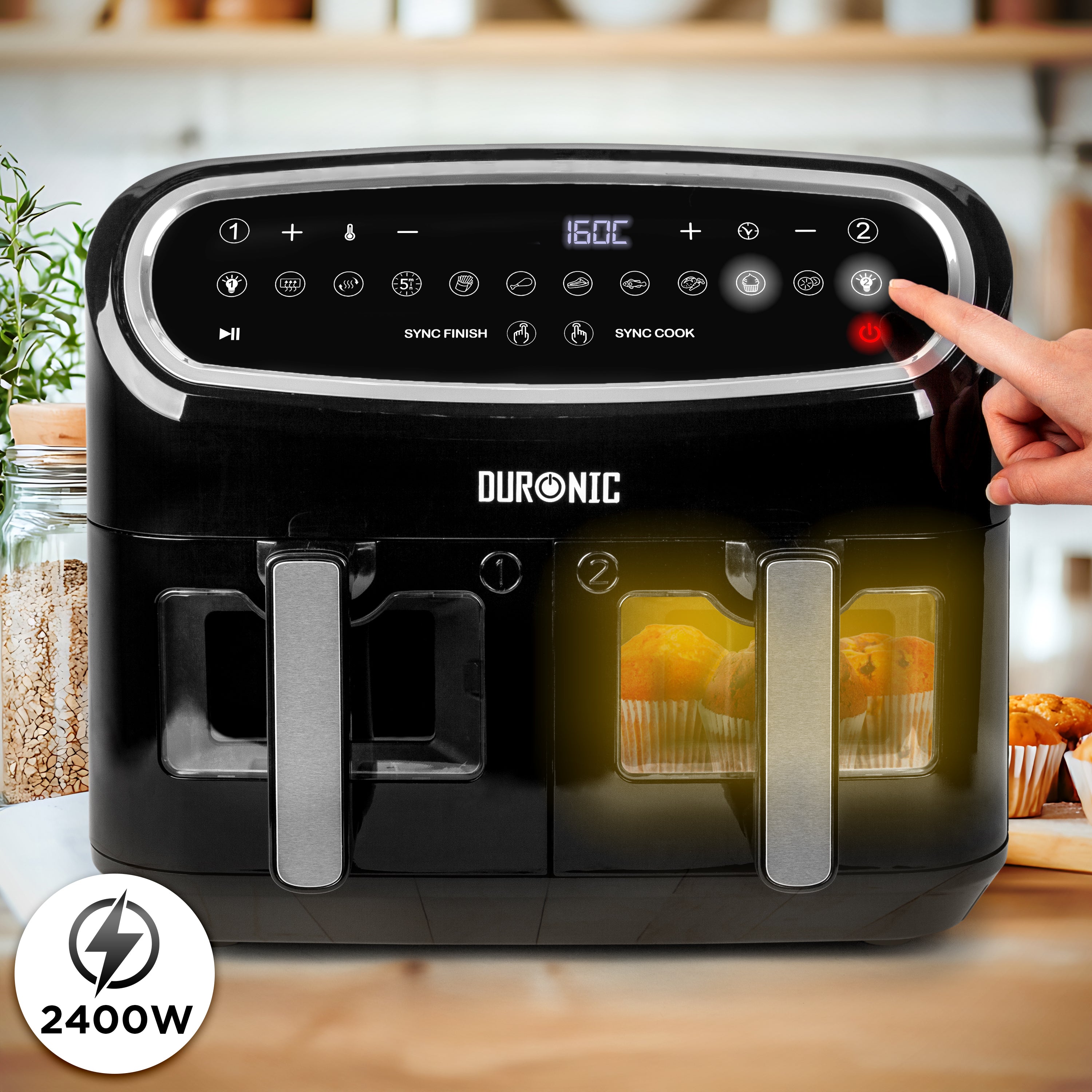 Duronic AF34 BK Airfryer XXL zestaw z AFD1 10l i dwie komory po 4,5l  | frytkownica beztłuszczowa podwójna | na gorące powietrze piekarnik | temperatura 50-200 stopni