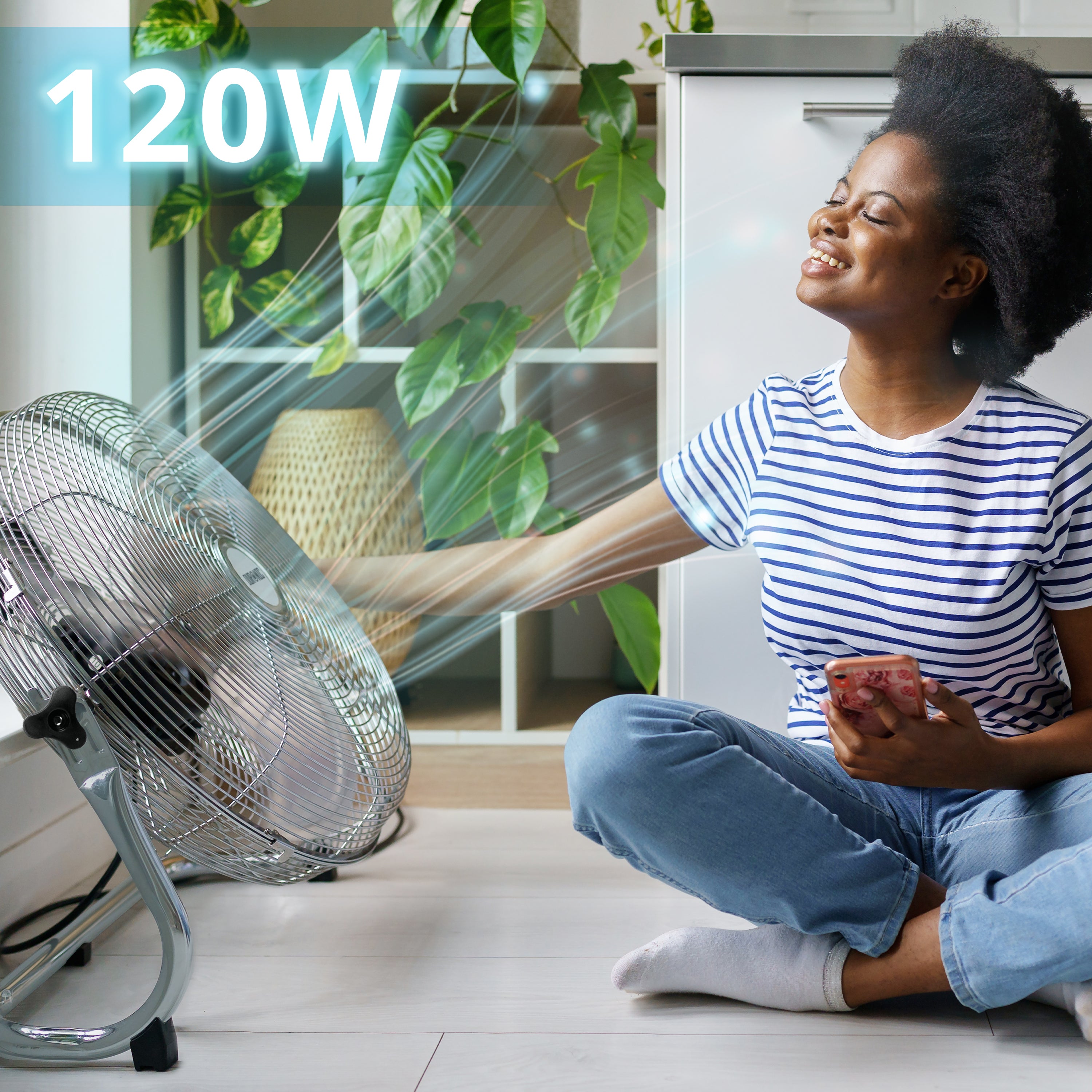 Duronic FN20 Wentylator podłogowy metalowy 120W | łopaty ostrza metalowe 4 prędkości i regulacja nachylenia (90 stopni) | 20 cali średnicy głowicy | duży i cichy | kolor: chrom wydajność: 4200m³/h