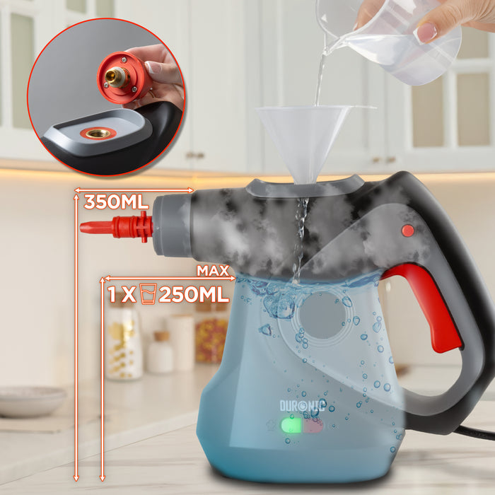Duronic SC32 BK Myjka parowa ciśnieniowa do sprzątania do 350 ml ręczna wielofunkcyjna parownica do domu, okien, tapicerki, czarna, czyścik parowy