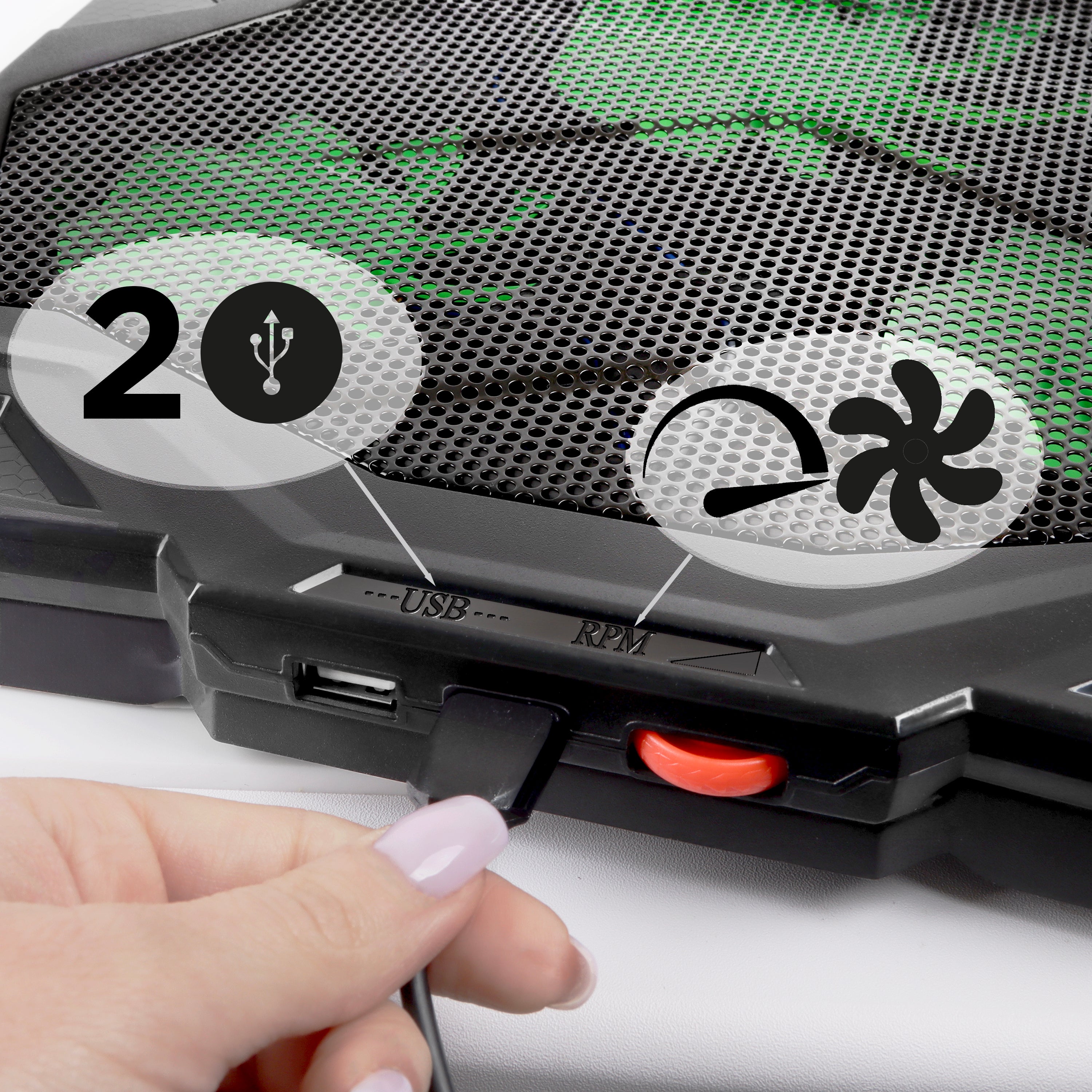 Duronic LC1 Podkładka chłodząca do laptopa 30 x 39,7 cm | podstawka pod laptop z LED, 5 wentylatorów | regulacja wysokości i prędkości | 2x port USB