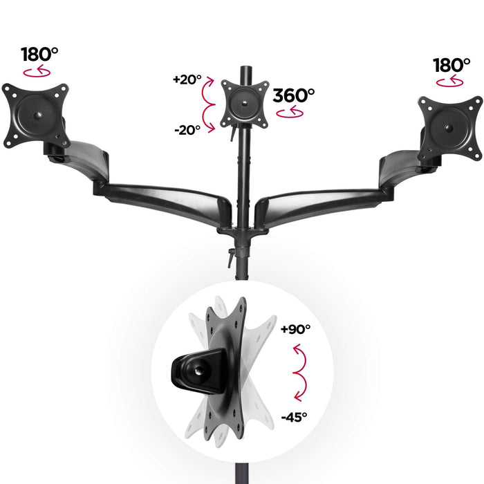 Duronic DM453VX1 Uchwyt czterech monitorów 4 TV VESA 75 lub VESA 100 wieszak ramię maks 8 kg na 4 monitory 10 lat gwarancji stojak regulacja monitora czarny