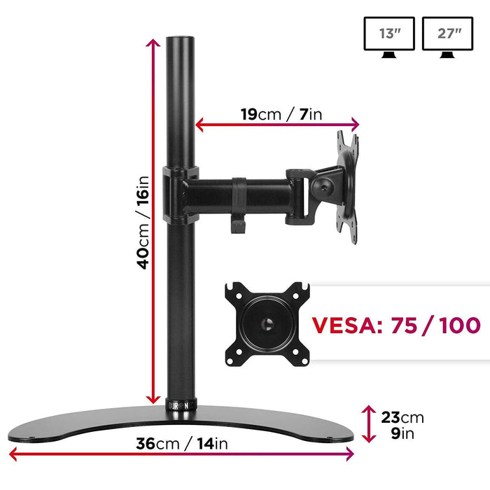 Duronic DM25D1 Uchwyt biurkowy do monitora 1 ekran | VESA 75 VESA 100 | harmonijkowy | wieszak ramię | maks. 8 kg | na 1 monitor | stojak | regulacja monitora| czarny