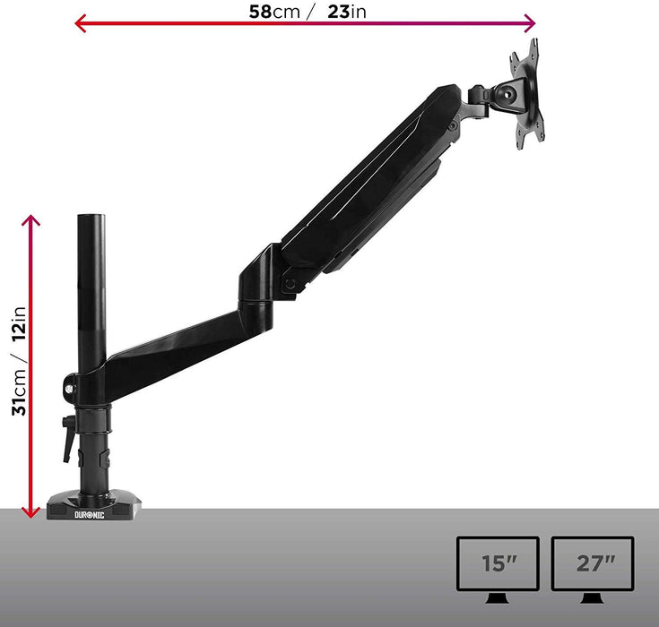 Duronic DMG51X2 Uchwyt do jednego monitora do 8 kg | niezależna regulacja wysokości monitorów, ramiona ze sprężyną gazową wykonane ze stali nierdzewnej do monitorów 15- 27 cali