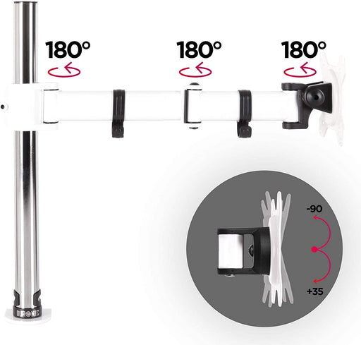 Duronic DM251X3 WE Uchwyt do monitora biały do 8kg | VESA 75 lub 100 |wieszak ramię| maks. 8 kg |stojak| regulacja monitora