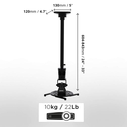 Duronic PB02XL Uchwyt projektora sufitowy ścienny | wieszak | ramię do projektora rzutnika | waga do 10kg | regulowana wysokość | czarny | idealny na konferencję, kino domowe, prezentacje