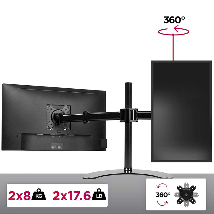 Duronic DM25D2 Uchwyt do monitorów 2 ekrany 13-27" uchwyt wolnostojący do dwóch monitorów czarny