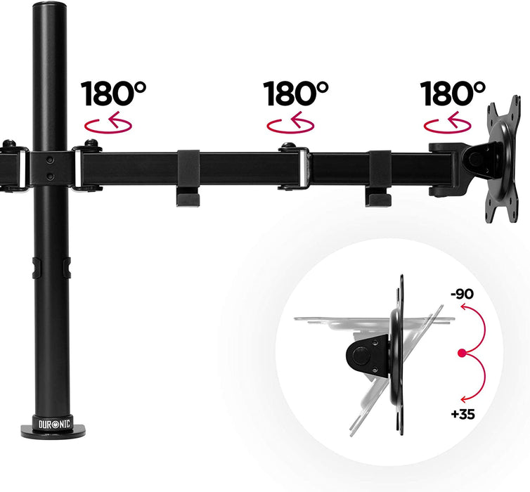 Duronic DM152 Uchwyt do dwóch monitorów do 2x 8 kg | VESA 75 lub 100  wieszak do ekranów, regulacja monitorów, 13- 27 cali