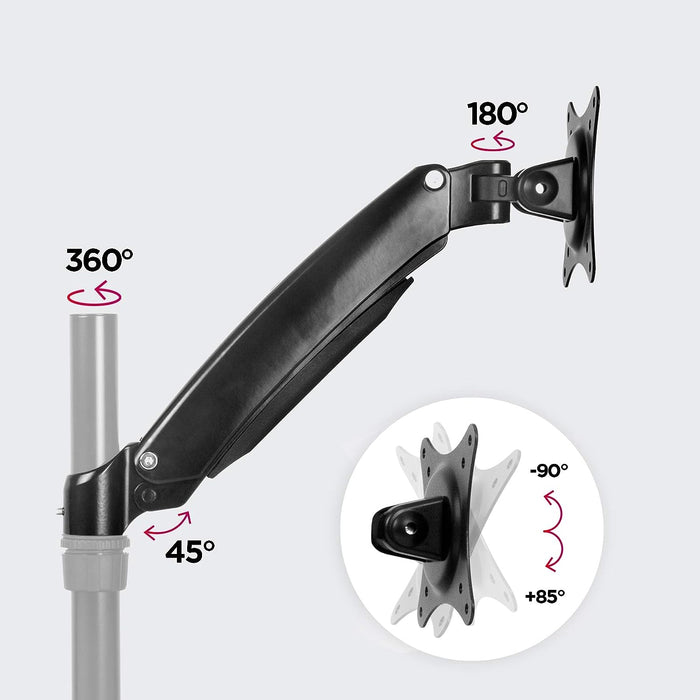 Duronic DML5S1 Dodatkowe gazowe ramię to uchwytu | VESA 75 lub VESA 100 | wieszak | ramię | regulacja monitora | do uchwytów | aluminium