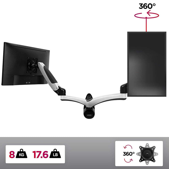 Duronic DM65W1X2 Ścienny uchwyt do monitora ściana | VESA 75 lub VESA 100 | wieszak | ramię | stojak | regulacja monitora | do uchwytów| aluminium