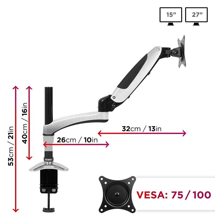 Duronic DM651X2 Uchwyt do monitora gazowy 1 ekran | VESA 75 lub VESA 100 | wieszak | ramię do TV | maks 8 kg | gaz | monitor | stojak | regulacja monitora | harmonijkowy lekki