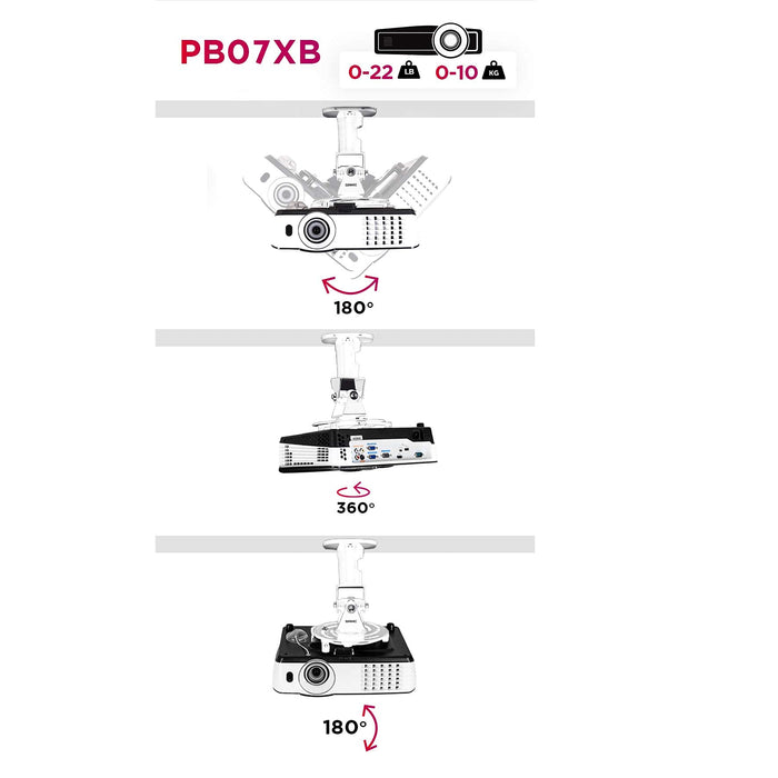 Duronic PB07XB Uchwyt projektora sufitowy ścienny | wieszak | ramię do projektora rzutnika | waga do 10 kg | biały | idealny na konferencję, kino domowe, prezentacje