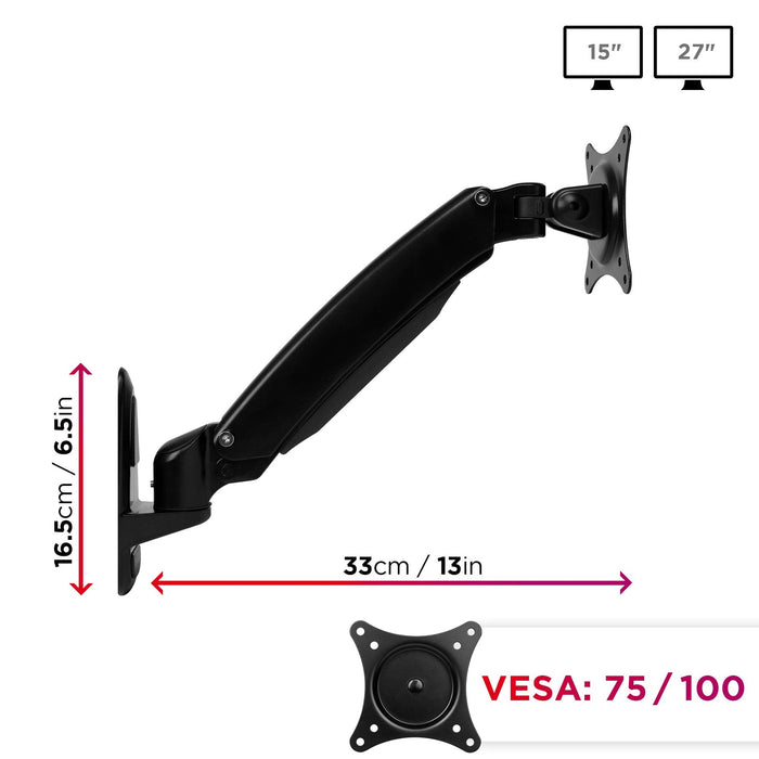 Duronic DM55W1X1 Ścienny uchwyt do monitora ściana | VESA 75 lub VESA 100 | wieszak | ramię | stojak| regulacja monitora | do uchwytów | aluminium