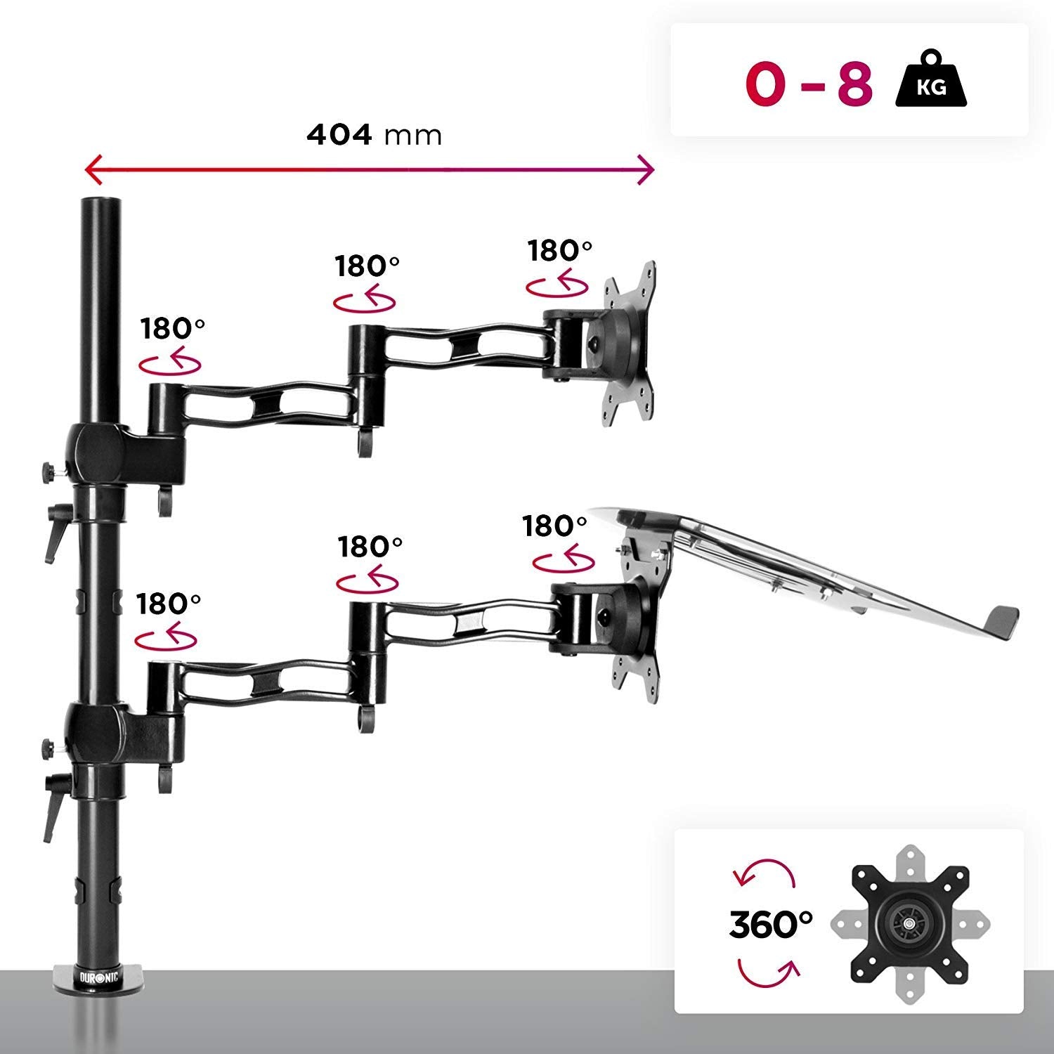 Duronic DM35L1X1 Uchwyt do monitora i laptopa 8 kg monitor 13-27 cali regulacja ekranów, praca z monitorem i laptopem