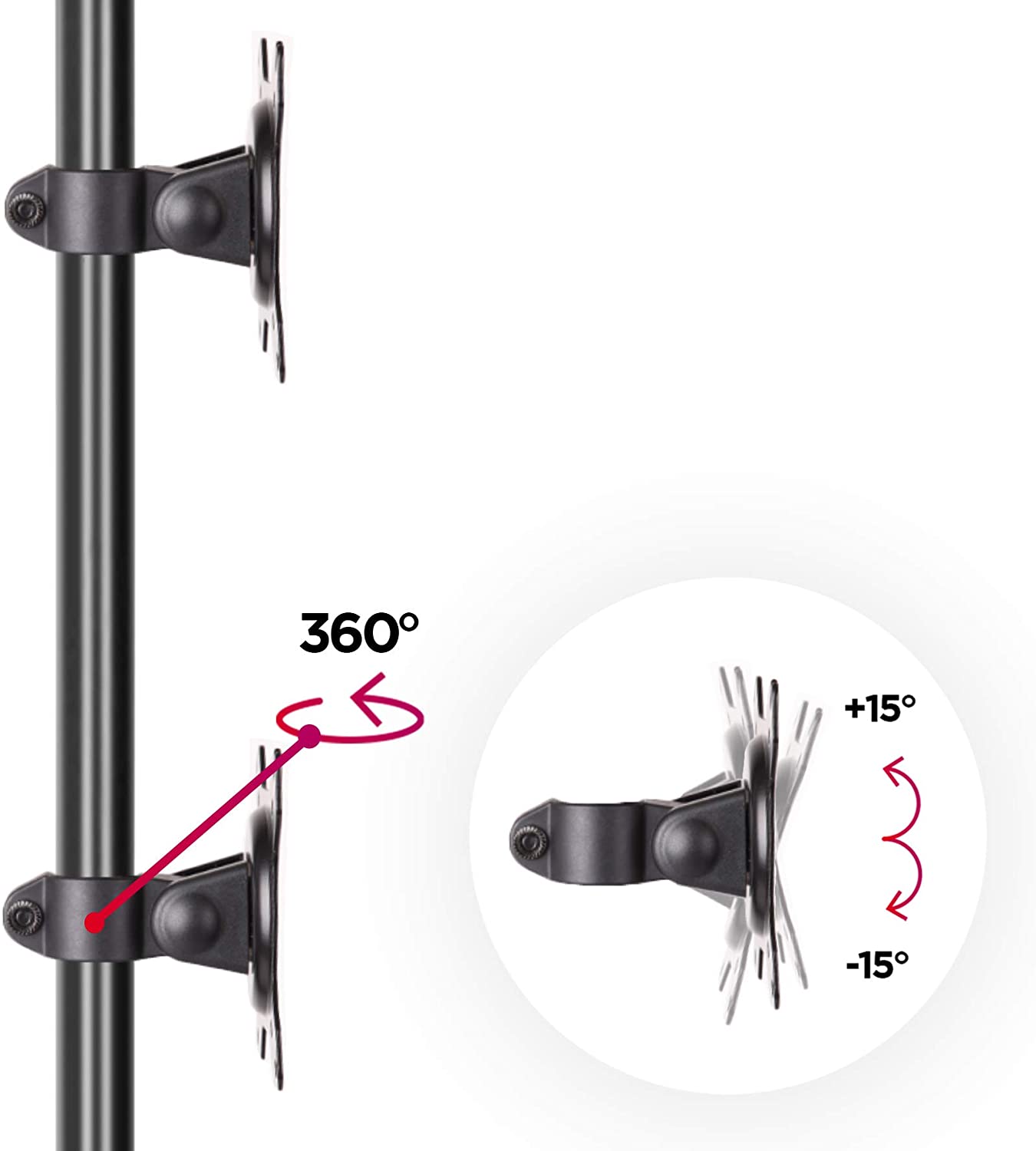 Duronic DM15D2V2 Uchwyt dwa monitory pionowo 2x8kg VESA 75 lub 100 do 8 kg na ramię dwa monitory 13-32 cali czarny