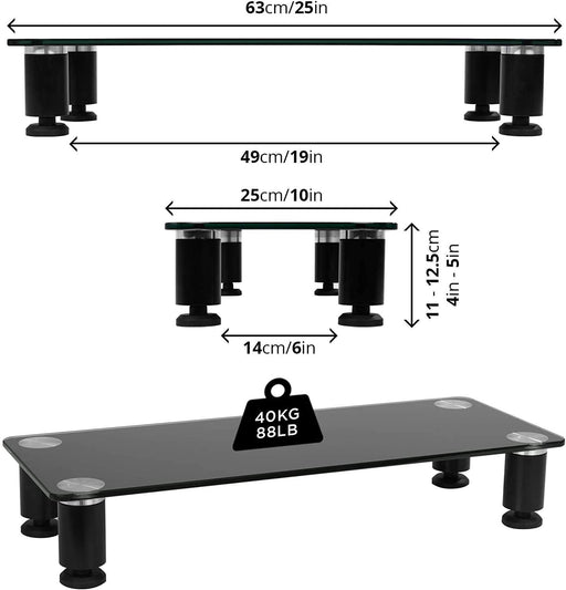 Duronic DM051 Podstawka pod monitor telewizor TV |szklana postawa do 40 kg szklana postawa 63 x 24,3 cm