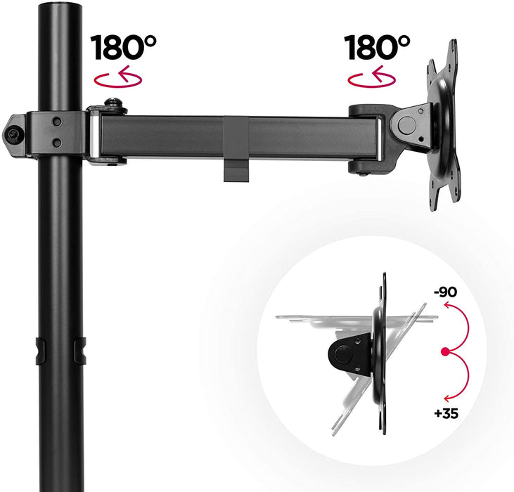 Duronic DM151X2 Uchwyt do jednego monitora do 8 kg | VESA 75 lub 100  wieszak do ekranu, regulacja monitora, 13- 27 cali