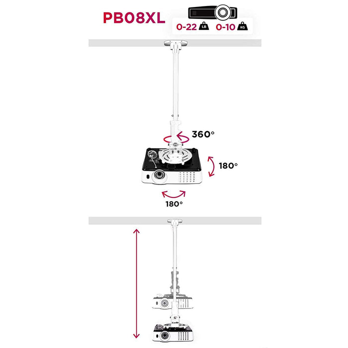 Duronic PB08XL Uchwyt projektora sufitowy ścienny | wieszak | ramię do projektora rzutnika | waga do 10 kg | regulowana wysokość | czarny | idealny na konferencję, kino domowe, prezentacje