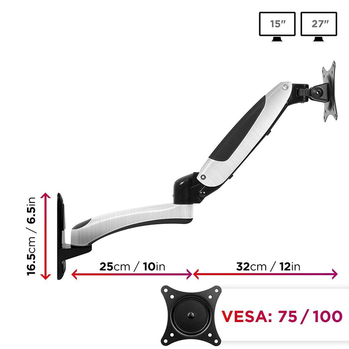 Duronic DM65W1X2 Ścienny uchwyt do monitora ściana | VESA 75 lub VESA 100 | wieszak | ramię | stojak | regulacja monitora | do uchwytów| aluminium