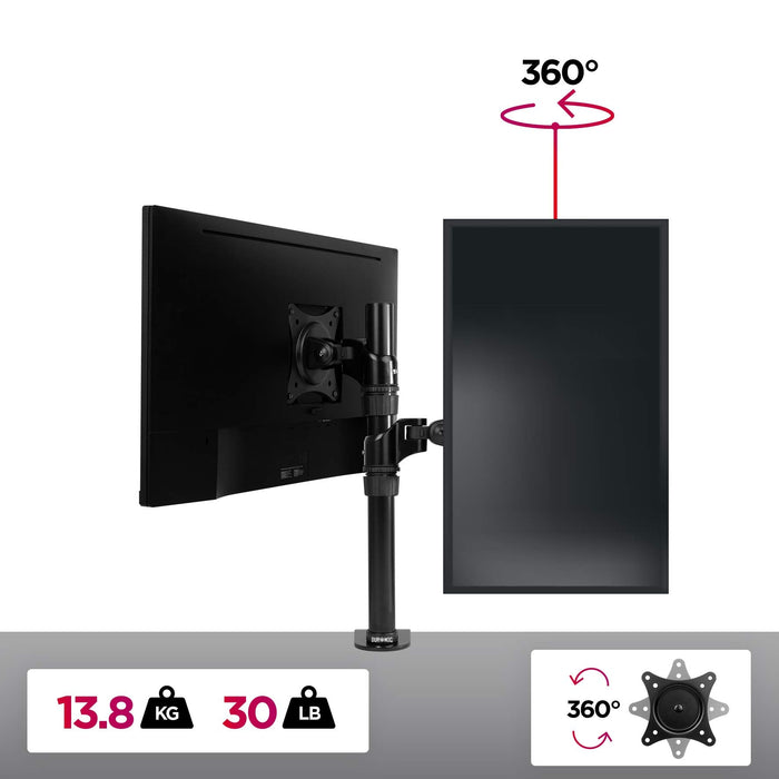 Duronic DM451X1 Uchwyt biurkowy do monitora 13 kg    VESA 75 lub VESA 100  wieszak  ramię do ekranu na 1 monitor czarny 10 lat gwarancji stojak regulacja monitora