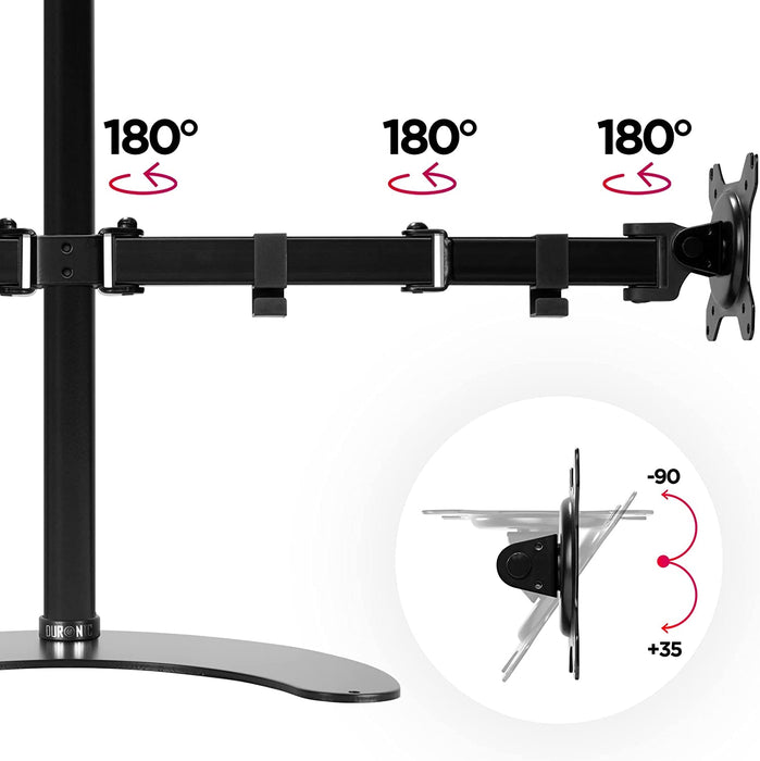 Duronic DM15D2 Uchwyt do monitorów 2 ekrany 13-27" uchwyt wolnostojący do dwóch monitorów 2x 8kg czarny | VESA 100 lub 75