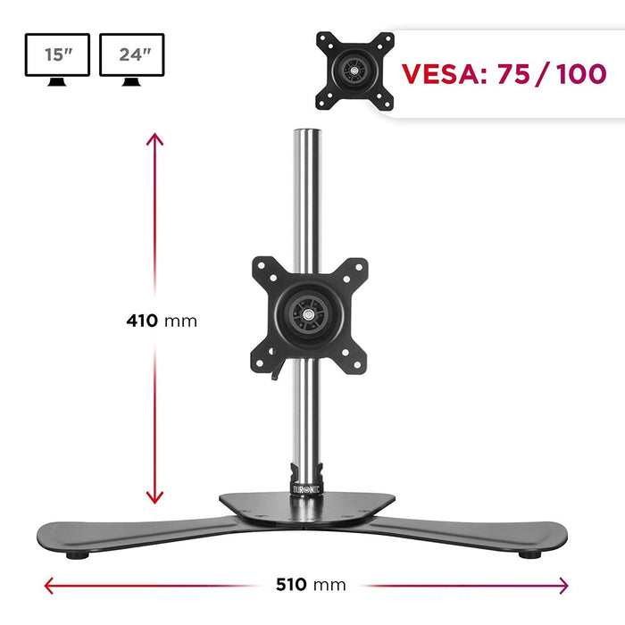 Duronic DM751 Stojak uchwyt jeden monitor 1 ekran | ramię do ekranów | VESA 75 lub VESA 100 | wieszak | maks 8 kg | na 1 monitor | stojak | regulacja monitora | 15”-24”