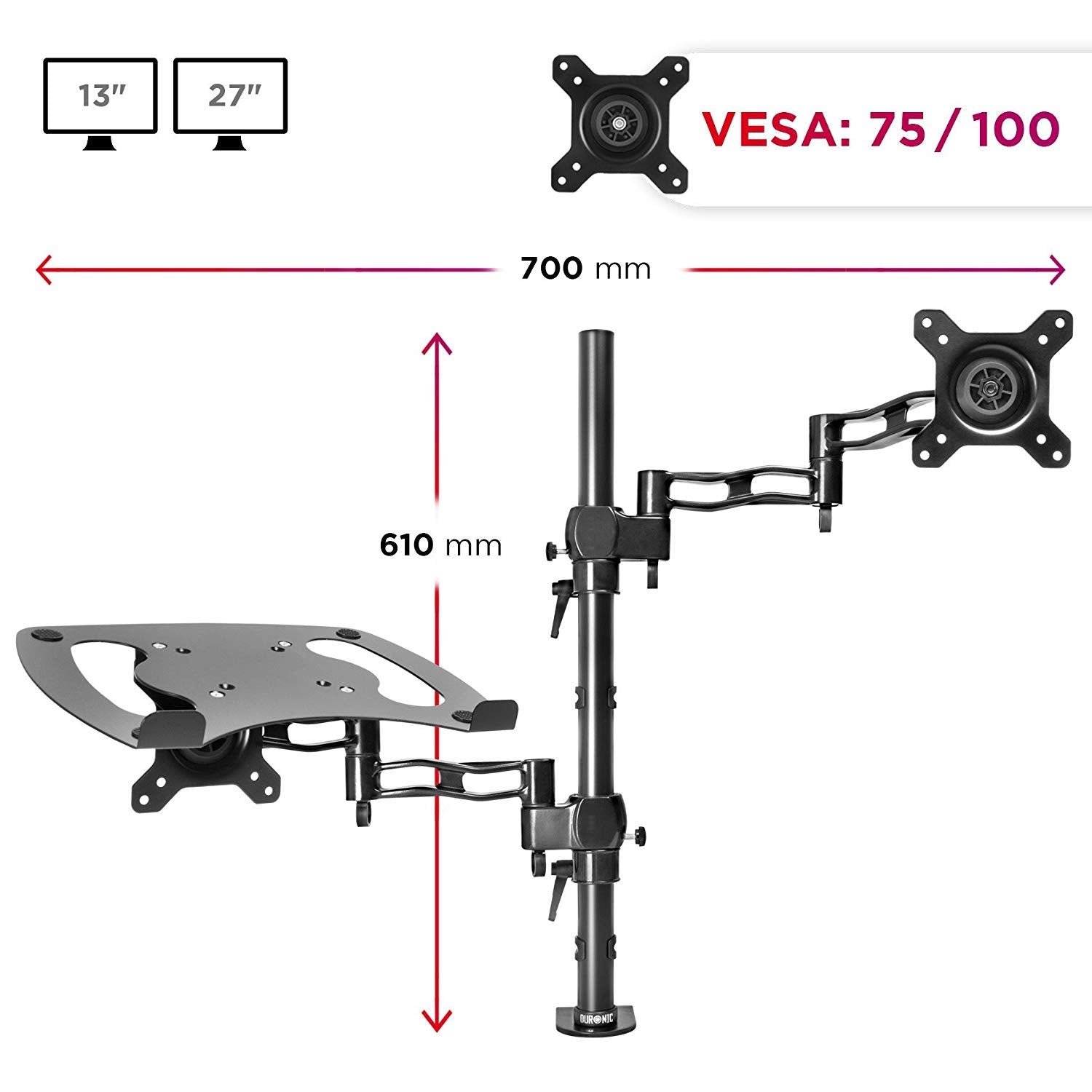 Duronic DM35L1X1 Uchwyt do monitora i laptopa 8 kg monitor 13-27 cali regulacja ekranów, praca z monitorem i laptopem