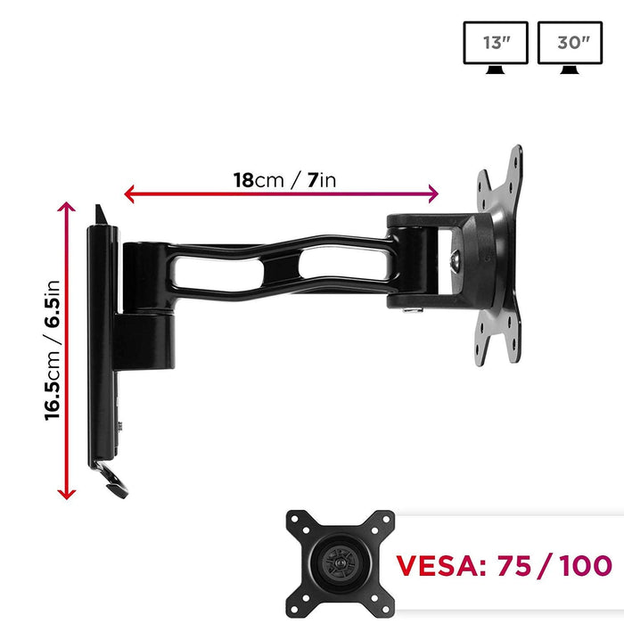 Duronic DM35W1X2 Uchwyt do monitora na ścianę 27" | VESA 75 lub VESA 100 | wieszak | ramię | stojak | regulacja monitora | do uchwytów| aluminium