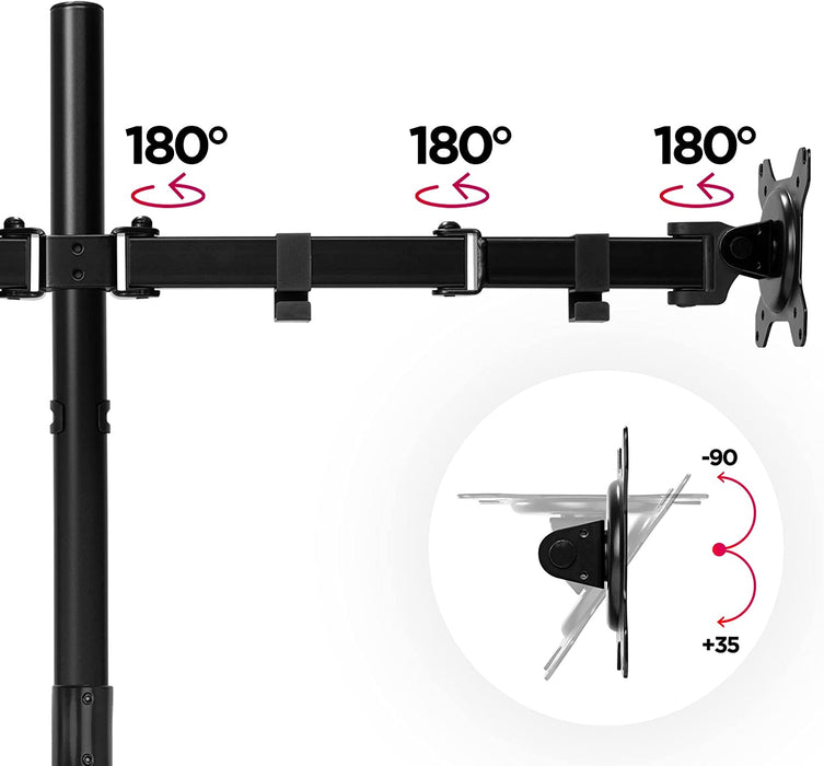 Duronic DMT152 Uchwyt na dwa monitory poziomo 2 x 8kg | monitory 13-27 calidługi słupek 100 cm | regulacja kąta +90°/-35°