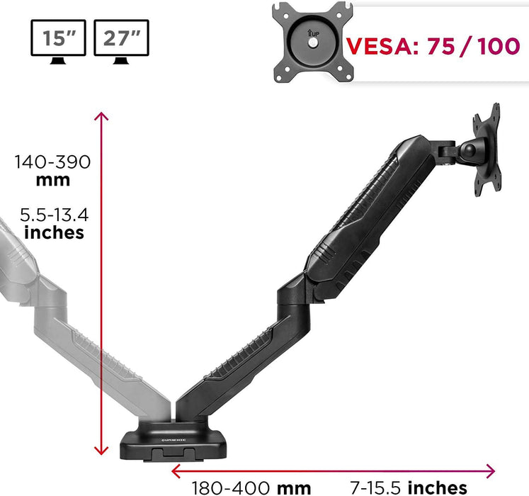 Duronic DMDC52 Uchwyt do dwóch monitorów regulacja ekran do 6.5 kg,  sprzężyna gazowa VESA 100, 75 do 6,5 kg na jedno ramię przekątna 13 - 24 cale