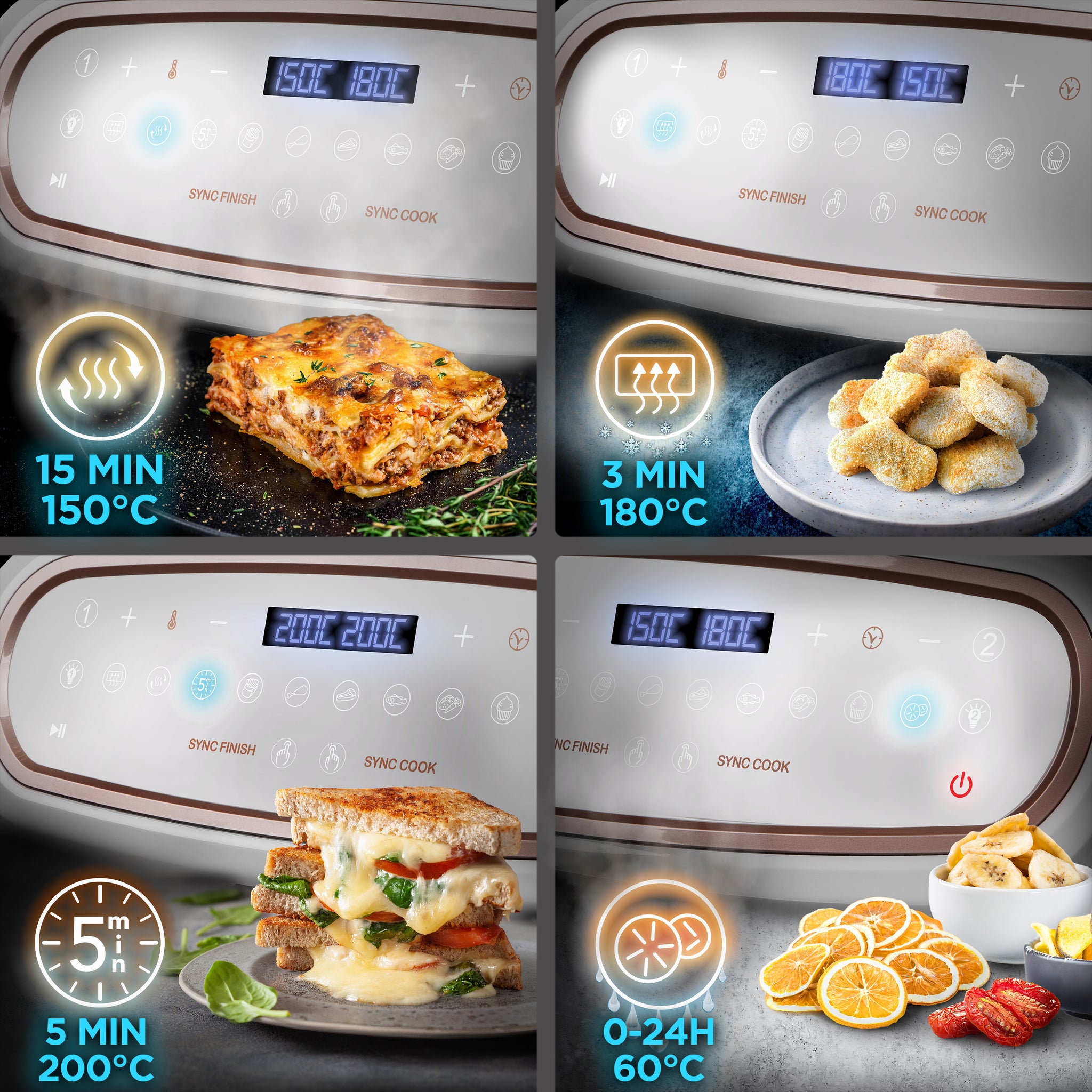 Duronic AF34 WE Air fryer XXL z AFD1 duża komora 10l i 2x po 5l | frytkownica beztłuszczowa dwukomorowa na gorące powietrze | wielofunkcyjna | biała