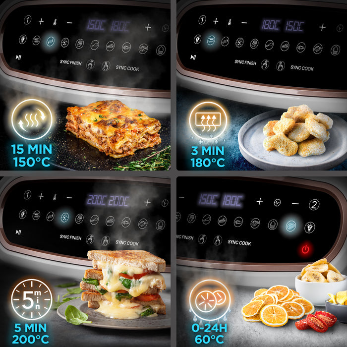 Duronic AF34 WG Air fryer XXL z AFD1 duża komora 10l i 2x po 5l | frytkownica beztłuszczowa dwukomorowa na gorące powietrze | wielofunkcyjna | biała