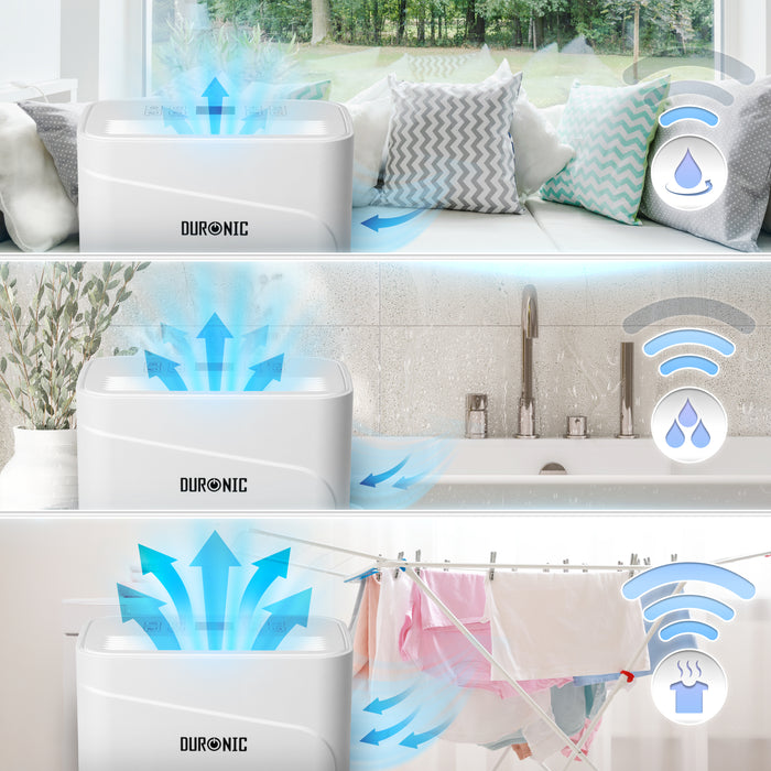 Duronic DH121 Osuszacz powietrza o mocy 300 W, do 12 litrów wody dziennie, zbiornik na wodę o pojemności 2,1l. Pochłaniacz wilgoci zwalcza nadmierną wilgotność i zapobiega rozwojowi pleśni. Timer