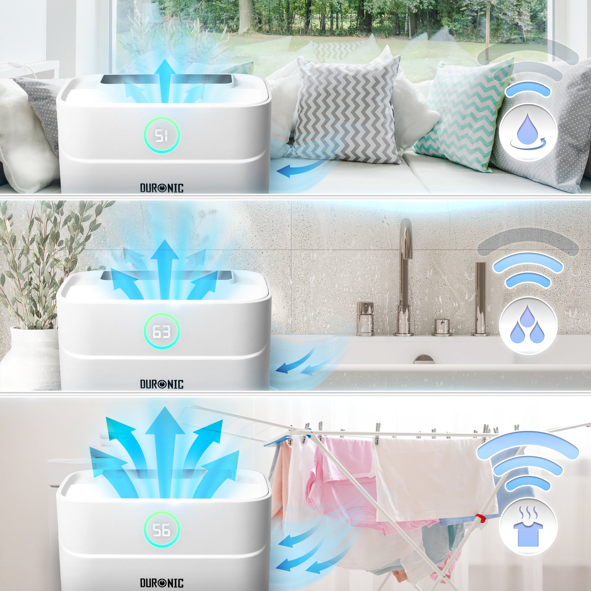 Duronic DH201 Osuszacz powietrza o mocy 440 W, do 20 litrów wody dziennie. Zbiornik na wodę o pojemności 5,1l. Pochłaniacz wilgoci zwalcza nadmierną wilgotność i zapobiega rozwojowi pleśni. Timer