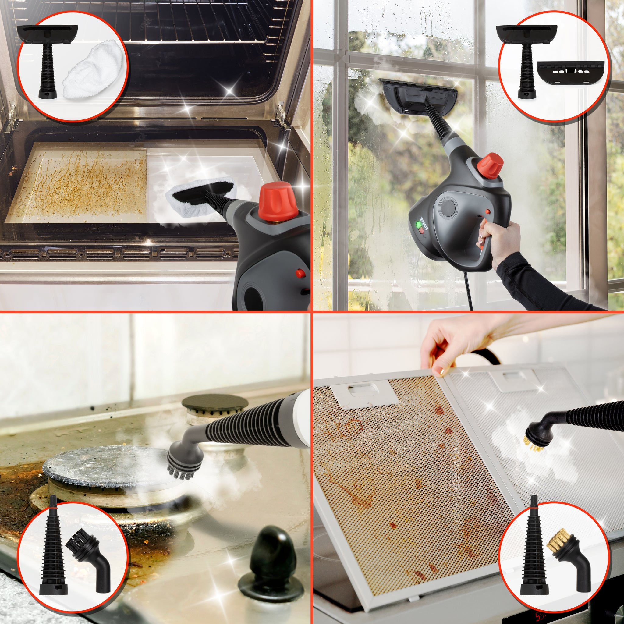 Duronic SC32 BK Myjka parowa ciśnieniowa do sprzątania do 350 ml ręczna wielofunkcyjna parownica do domu, okien, tapicerki, czarna, czyścik parowy