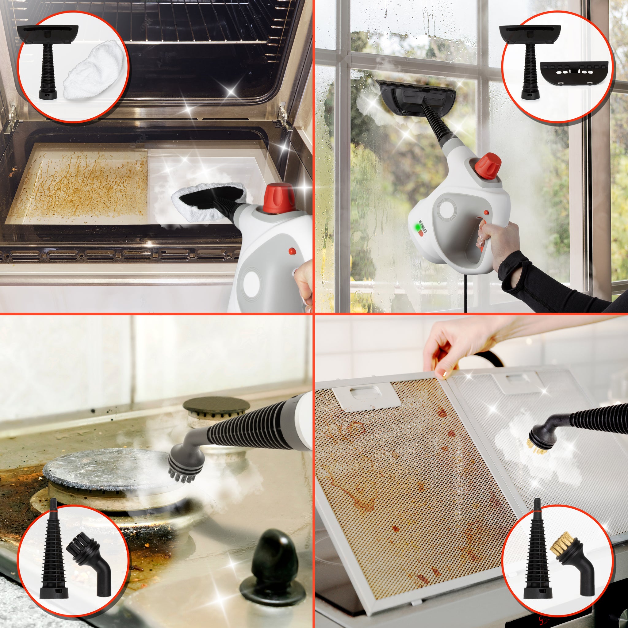 Duronic SC32 WE Myjka parowa ciśnieniowa do sprzątania do 350 ml ręczna wielofunkcyjna parownica do domu, okien, tapicerki, biała, czyścik parowy