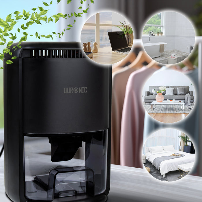 Duronic DH07 BK Osuszacz powietrza kondensacyjny do domu 22,5 W do 240 ml wody dziennie Zbiornik 1 litr Kompaktowy i cichy Idealny do małych pomieszczeń podświetlenie
