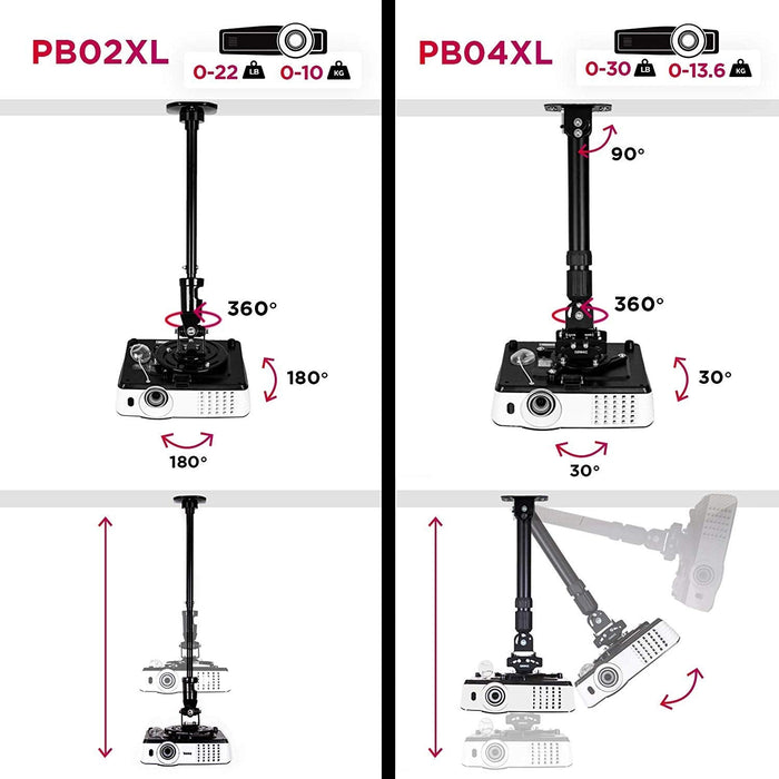 Duronic PB02XL Uchwyt projektora sufitowy ścienny | wieszak | ramię do projektora rzutnika | waga do 10kg | regulowana wysokość | czarny | idealny na konferencję, kino domowe, prezentacje