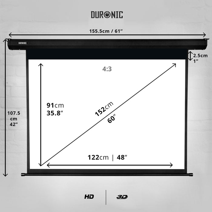 Duronic EPS60 4:3 Ekran projekcyjny elektryczny 4:3 | sala konferencyjna | kino domowe | mata projekcyjna