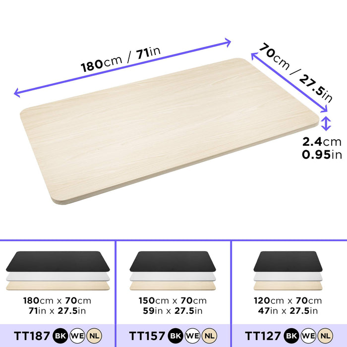 Duronic TT187 NL Blat do biurka regulowanego 180x70 płyta MDF obciażenie do 100 kg kolor naturalnego drewna