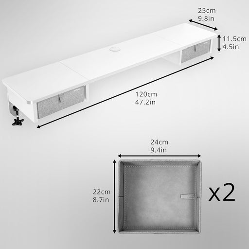 Duronic DD2 WE Nadstawka z szufladami na biurko kolor: biały 120 x 25 x 11,5 cm | uniwersalna montaż bez wiercenia organizer do biurka